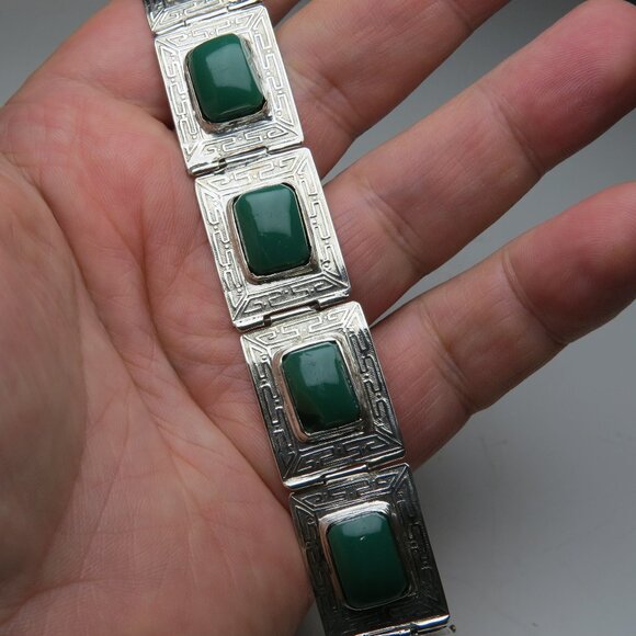 *925 Sterling Silver Malakite Bracelet - Picture 1 of 7